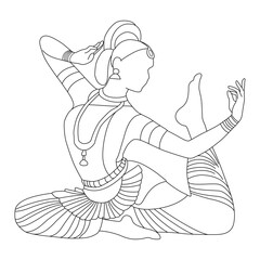 Indian Classical dance line art vector design. Indian Classical dance outline illustration design.