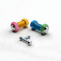 Colorful Bolts and Nuts 3D Rendered Hardware Illustration