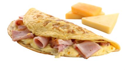  cheese-and-ham  omelet served isolated on white background png, ai generated
