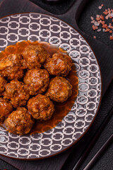 Meat, meatballs in tomato sauce, Italian food, beef or pork with salt . Meatballs with tomatoes