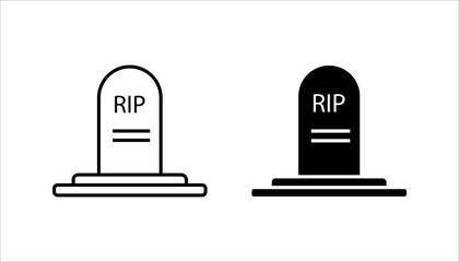 Black line Tombstone with RIP written on it icon set. isolated on white background. Grave icon.	
