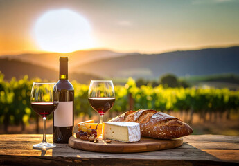 plateau de fromages et verre de vin rouge