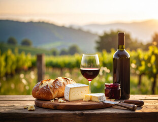 plateau de fromages et verre de vin rouge