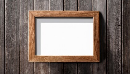 realistic wooden picture frame mockup with white background on old wooden wall wooden frame with blank space and shadow in the middle