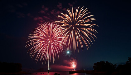 Spectacular Fireworks Display Over Water During a Festive Night Sky Celebration