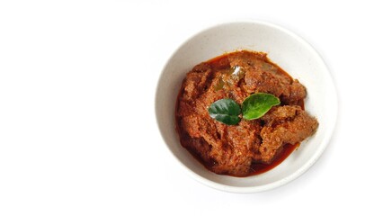 Beef Toppa Lada served in a white bowl. Popular Indonesian food from Makassar, South Sulawesi