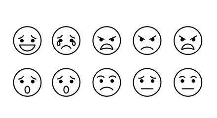 Collection of Line Art Emojis Expressing Various Emotions