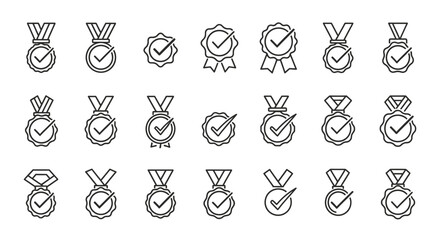 Collection of Check Mark Medal and Badge Icons Vector Illustrations