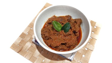 Beef Toppa Lada served in a white bowl. Popular Indonesian food from Makassar, South Sulawesi