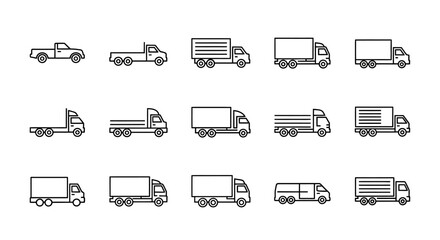 Collection of Simple Truck Icons Line Art Delivery Vehicle Graphics