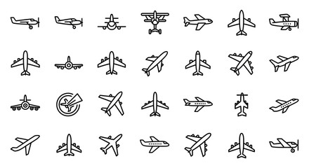 Airplane Icons Collection of Line Art Aircraft Illustrations