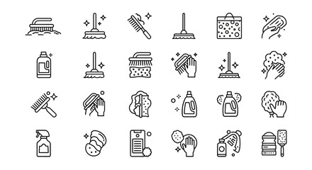 Cleaning Supplies Icons A Collection of Line Art Graphics for Cleaning Businesses and Websites