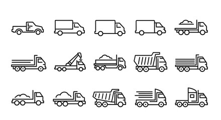 Collection of Truck Icons Line Art Vector Graphics © HUANG