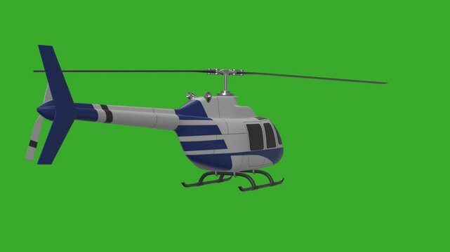 helicopter in action, rotating helicopter on green screen, animated 3d helicopter