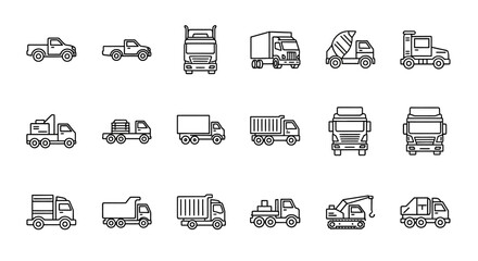 Truck Icons Diverse Collection of Delivery Vehicle Line Art Graphics