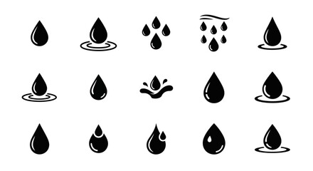 Collection of Water Drop Icons Simple Black Silhouette Illustrations