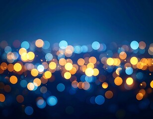 Dark Blue Bokeh Background with Soft Glowing City Lights