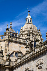 Fototapeta premium Santiago de Compostela Cathedral in Galicia, Spain, a famous pilgrimage site and UNESCO World Heritage landmark. Baroque façade and centuries-old religious significance.