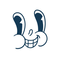 Retro cartoon face. Classic comics from the 1950s and 1960s. Hand-drawn animated illustration. Posters, cards, and graphic design.