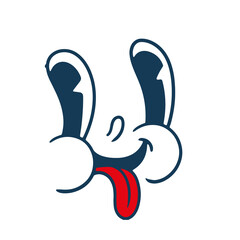 Retro cartoon face. Classic comics from the 1950s and 1960s. Hand-drawn animated illustration. Posters, cards, and graphic design.