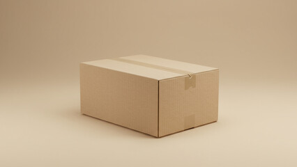 Sealed cardboard package resting on soft beige background, perfect for ecommerce or delivery visuals