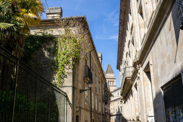Historic Rua de Xelmírez street leading to Santiago de Compostela Cathedral in Galicia, Spain. A...