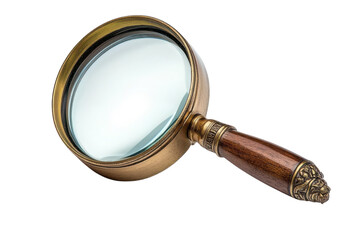 Unveiling secrets A vintage brass magnifying glass casting light in the darkness for seeking on transparent background