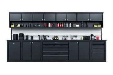 Unleash your inner mechanic A sleek organized garage storage system featuring durable black on transparent background