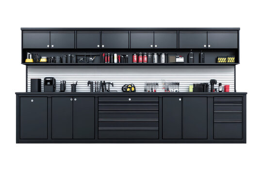 Unleash your inner mechanic A sleek organized garage storage system featuring durable black on transparent background