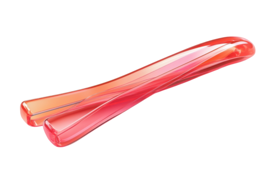 Two intertwined candy canes in shades of red and orange their smooth surfaces hinting at sweet on transparent background