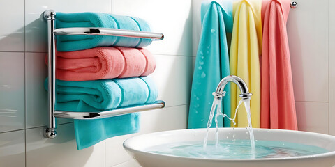 Stylish Bathroom with Colorful Towels and Sink
