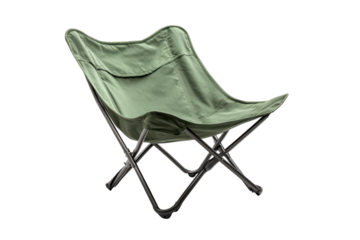 Relax in Style A comfortable olive green butterfly chair perfect for outdoor adventures or on transparent background