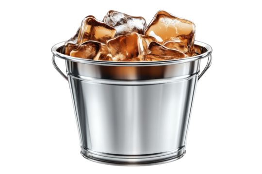 Refreshing ice bucket with chilling iced coffee cubes glistening perfect for a summer treat in on transparent background