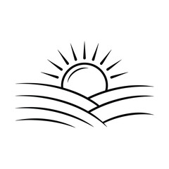 Sunrise Over Hills Line Art Vector Illustration