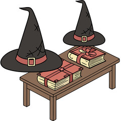 Witch Hats and Spell Books – Halloween Vector Set
