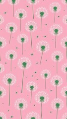 dandelion greens pattern on plain pink bright background cartoon design art illustration background for card or invitation quirky vibrant retro concept