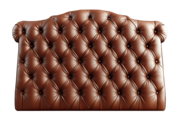 Luxurious brown leather headboard with deep button tufting exuding vintage charm and timeless on transparent background