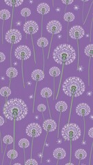 dandelion greens pattern on plain purple bright background cartoon design art illustration background for card or invitation quirky vibrant retro concept
