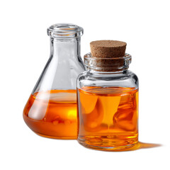 Laboratory Glassware with Orange Liquid in Flask and Jar on Transparent Background for Scientific Research and Experiments