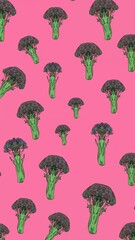escarole pattern on plain pink bright background cartoon design art illustration background for card or invitation quirky vibrant retro concept