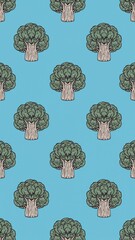 radicchio pattern on plain blue bright background cartoon design art illustration background for card or invitation quirky vibrant retro concept
