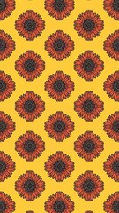 salpiglossis pattern on plain yellow bright background cartoon design art illustration background for card or invitation quirky vibrant retro concept