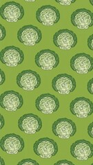 savoy cabbage pattern on plain green bright background cartoon design art illustration background for card or invitation quirky vibrant retro concept