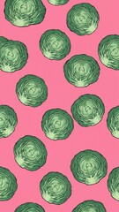 savoy cabbage pattern on plain pink bright background cartoon design art illustration background for card or invitation quirky vibrant retro concept