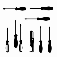 Naklejka premium Screwdriver set equipment tools silhouettes
