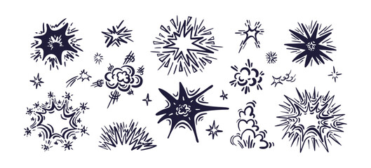 Comic boom effect set. Bang and pow crash splashes