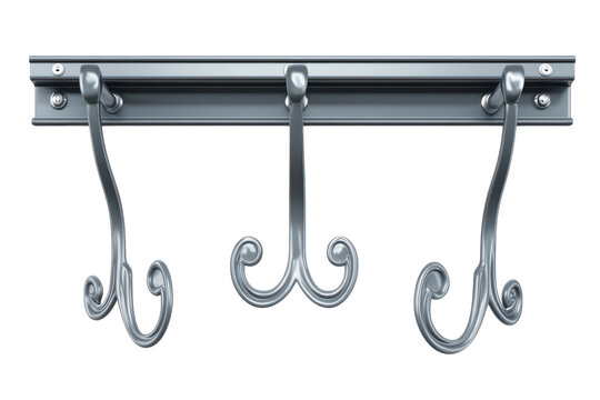 Elegant silver coat rack with decorative hooks inviting organization and style to any space on transparent background