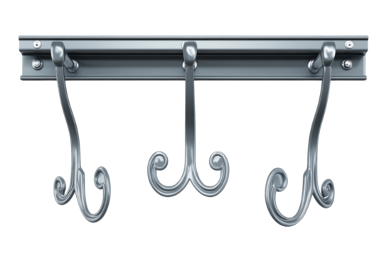 Elegant silver coat rack with decorative hooks inviting organization and style to any space on transparent background