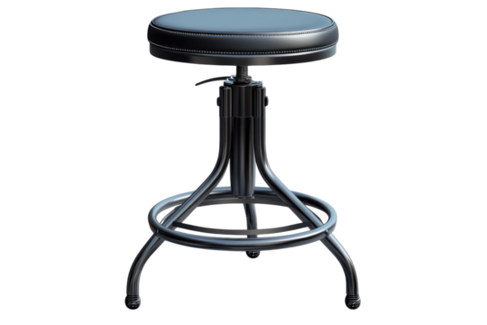 Elegant industrial style stool invites creativity a haven for artists and thinkers in gunmetal on transparent background