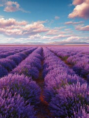 Obraz premium Purple lavender field under a clear sky, 4K